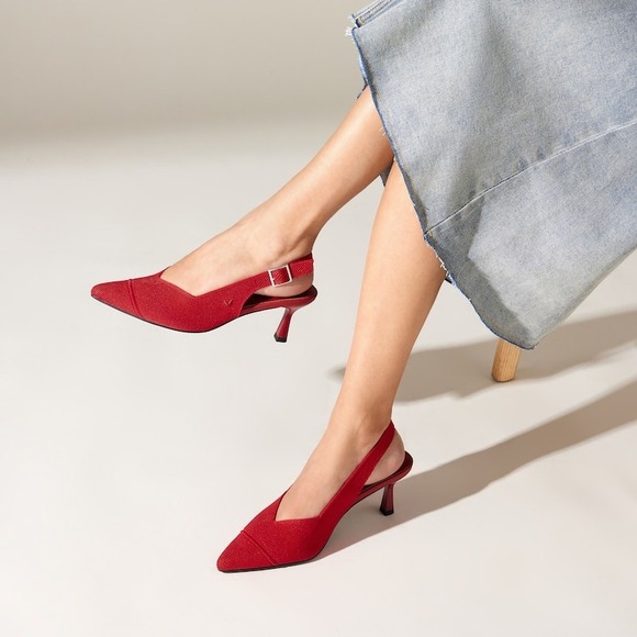 Vivaia Shoes - VIVAIA Red Elegant Pointed Toe Slingback Heels Knit Comfort Pumps EU/37 US/6.5